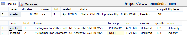 How to find Database File Size and Log File Size in SQL Server