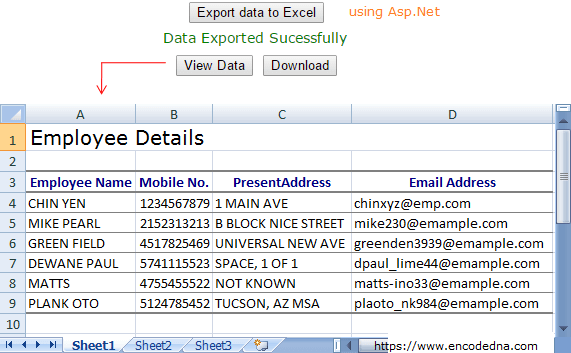 Export data to Excel using C# Asp.Net