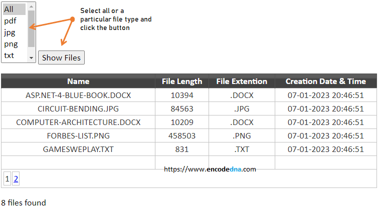 extract files from folder and show in gridview