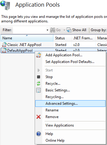 Advanced Settings in IIS