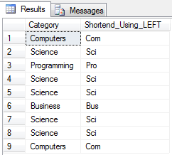 sql left() function using a table column