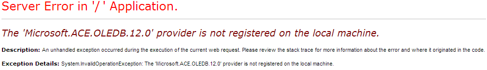 'Microsoft.ACE.OLEDB.12.0' provider is not registered on the local machine