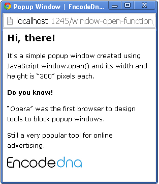 JavaScript window.open() method