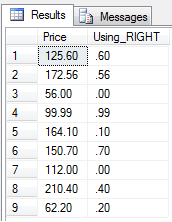 sql right() function using a table column