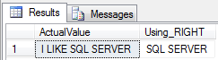 sql right() function using a string