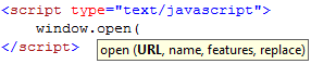 Syntax of window.open()