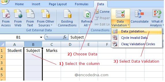 Create Data Validation in excel