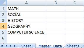 data for dropdown list in excel