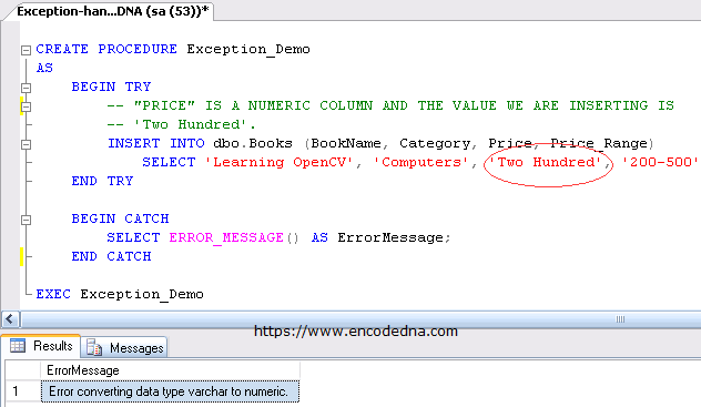 Exception Handling in SQL Server using TRY...CATCH