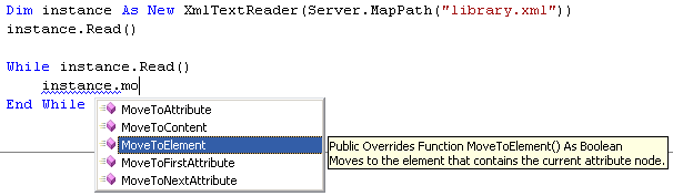 XmlTextReader MoveToElement Method