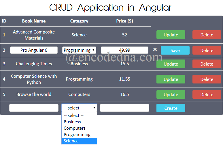 CRUD application in Angular 6 with Web API in MVC 4