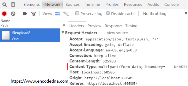 Showing Content-type multipart/form-data in Chrome's developer tools