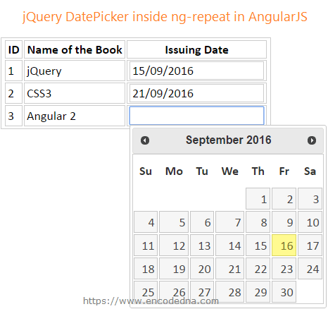 Add jQuery DatePicker in table in AngularJS