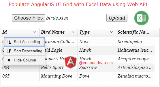 Populete AngularJS UI-Grid with Excel Data using Asp.Net Web API in MVC 4