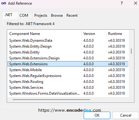 add system.web.extensions in .net project