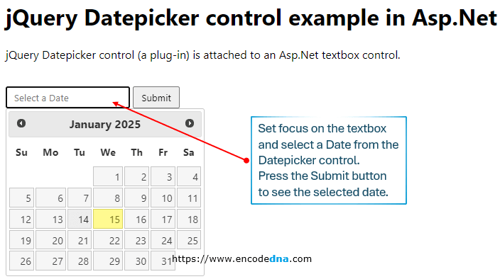 Binding jQuery DatePicker Control to an Asp.Net Textbox Control