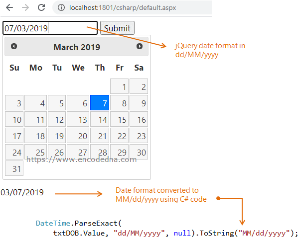 How to dd/MM/yyyy Date format to MM/dd/yyyy Asp.Net C# and Vb.Net