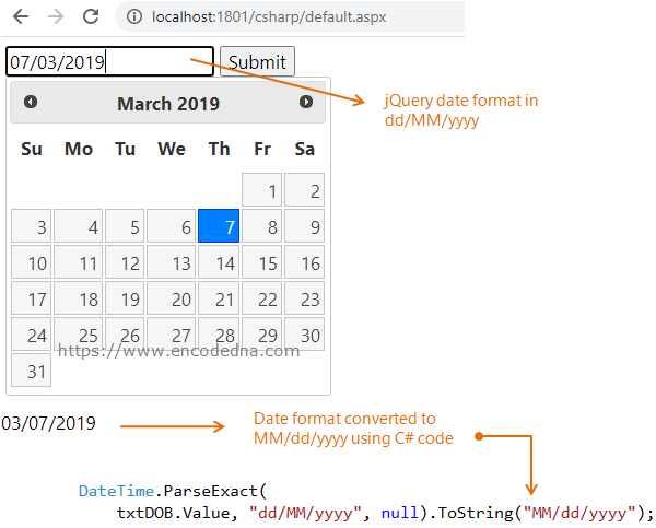 Convert Date format dd/MM/yyyy to MM/dd/yyyy in Asp.Net