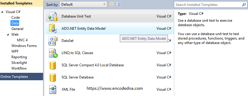 Create or Add Entity Framework in MVC