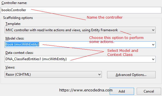 Create Controller for Entity Framework with Model Class