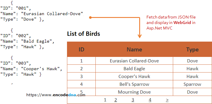 fetch json from file and display in webgrid