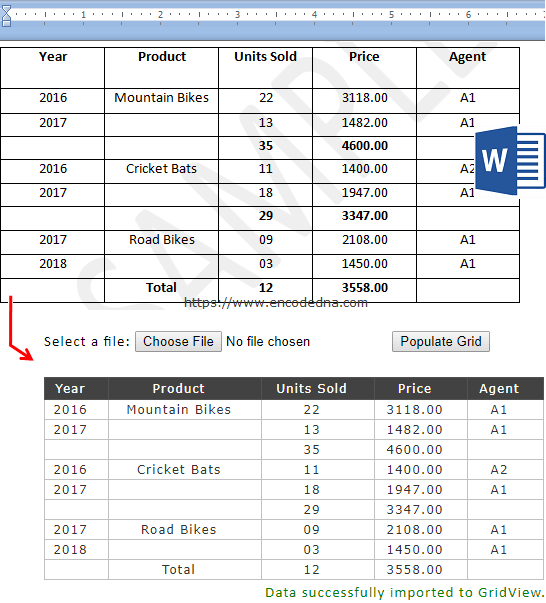 Import Ms-Word tables to a GridView control in Asp.Net