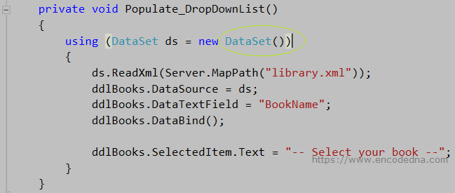 Populate DropDownList with XML data using DataSet in C#