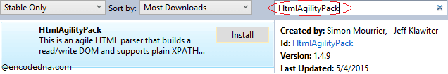 Search HtmlAgility with Nuget