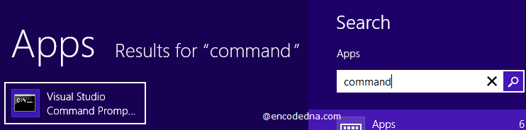 Search Visual Studio Command Prompt in Windows 8