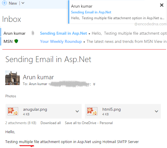 Send Emails with Multiple Attachments in Asp.Net C# using Hotmail SMTP Mail Server