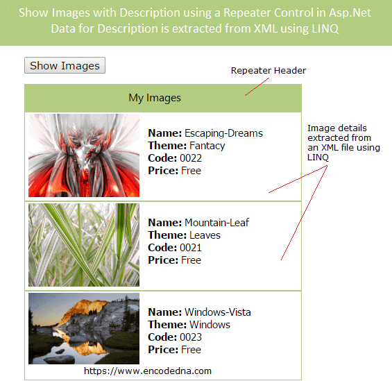 Show images with description using Repeater Control in Asp.Net