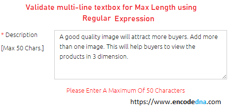 Validate multiline textbox for Max length using Regular Expression