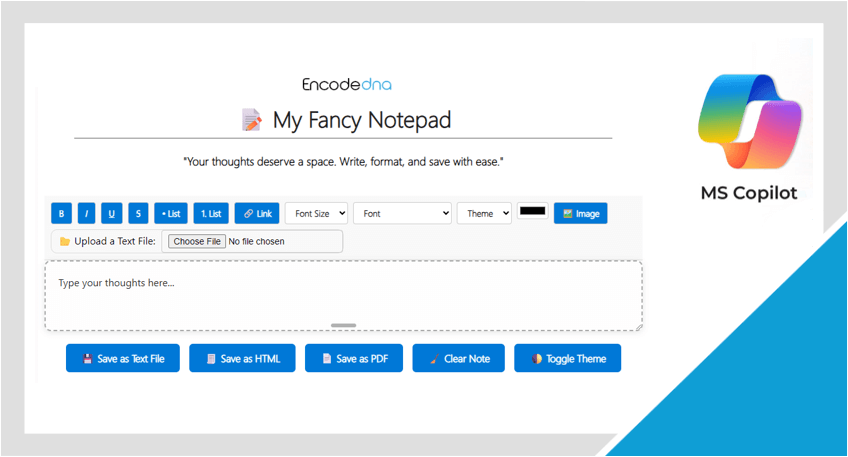 Copilot Notebook and Encodedna.com's My Fancy Notepad Copilot Notebook and Encodedna.com's My Fancy Notepad