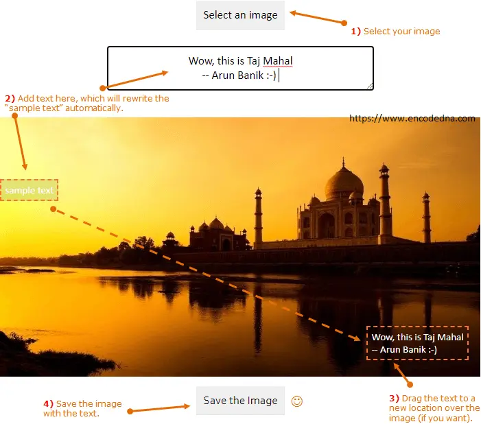 Add text to Image Online using JavaScript and CSS