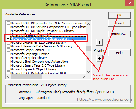 Add PowerPoint Reference in Excel