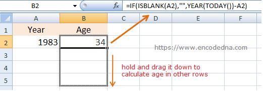 Calculate Age of a Person in Excel using just Year