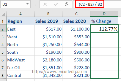 Calculate Percent Change in Excel