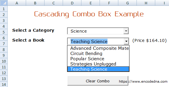 Cascading Combo Box example using Excel VBA