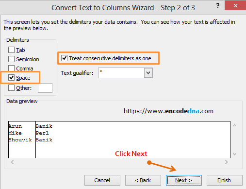 Choose delimiters in Excel