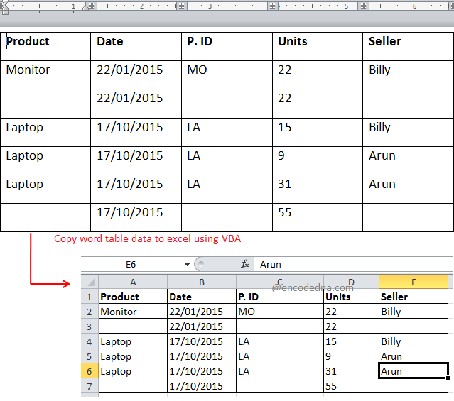 Copy or Extract Table Data from Word to Excel using VBA