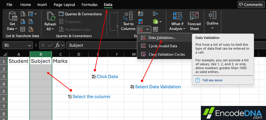Create Data Validation in excel Create Data Validation in excel