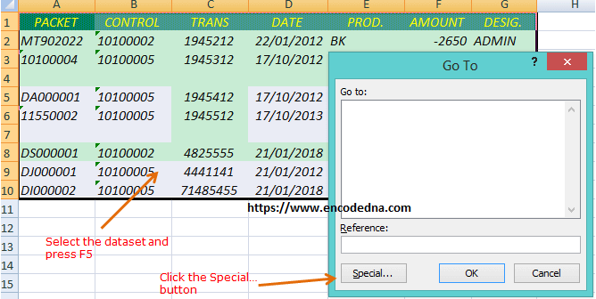 Delete blank rows in Excel using Go-To Special