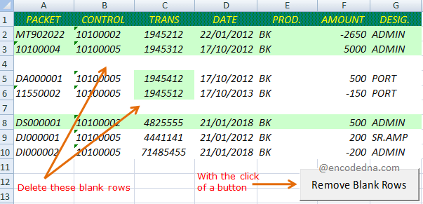 Delete blank rows in Excel with the click of a button using VBA