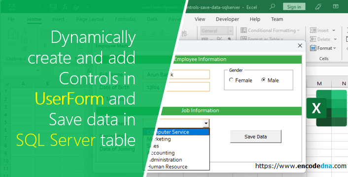 create dynamic controls in userform and save data in sql server