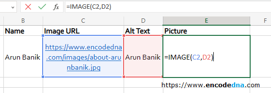 dynamically add arguments to IMAGE function in Excel