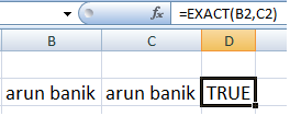 EXACT function example in Excel