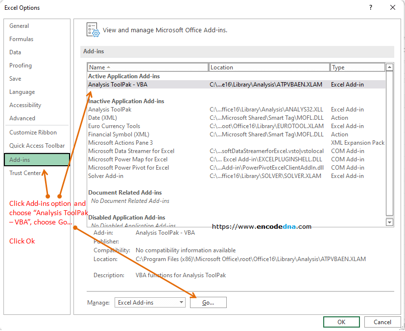 Excel add-in options