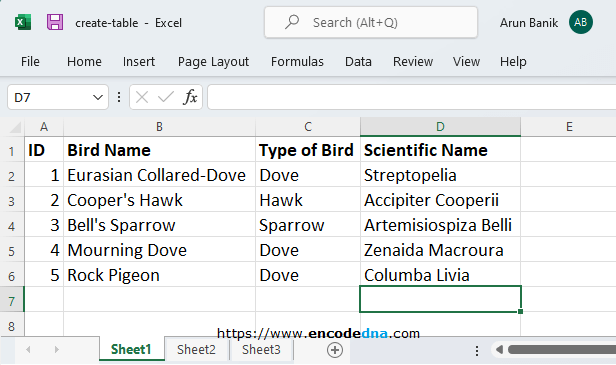 Excel data