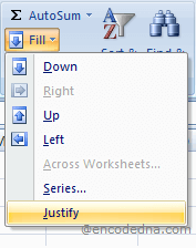 Excel's Justify Option to Merge Cells