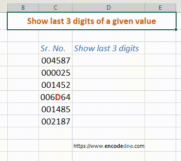 show last 3 digit in Excel cell using flash fill